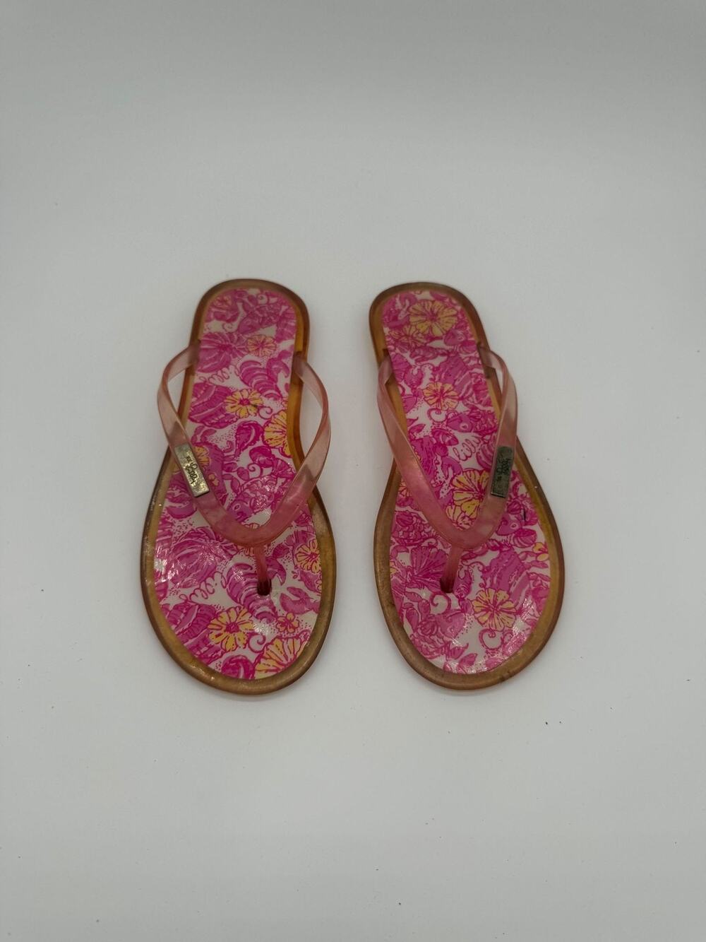 Lilly Pulitzer Sandals Shoes Womens Size 7 Pink Floral Flip Flop Beach Jelly